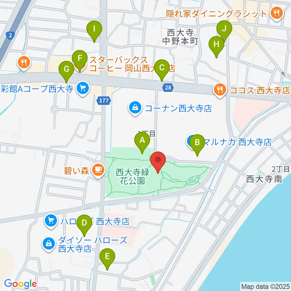 西大寺緑花公園・百花プラザ周辺の駐車場・コインパーキング一覧地図