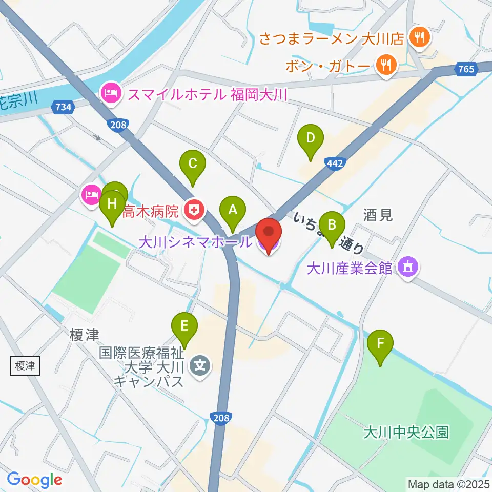 大川シネマホール周辺の駐車場・コインパーキング一覧地図