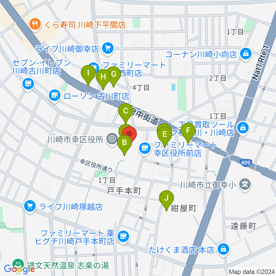 川崎市幸市民館周辺の駐車場・コインパーキング一覧地図