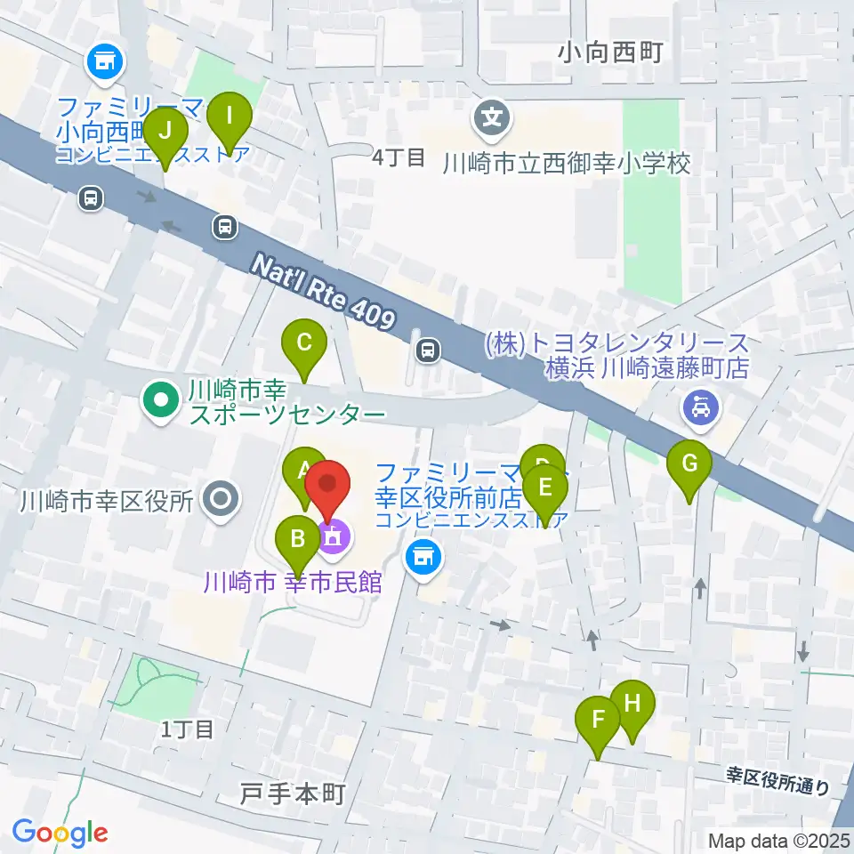 川崎市幸市民館周辺の駐車場・コインパーキング一覧地図