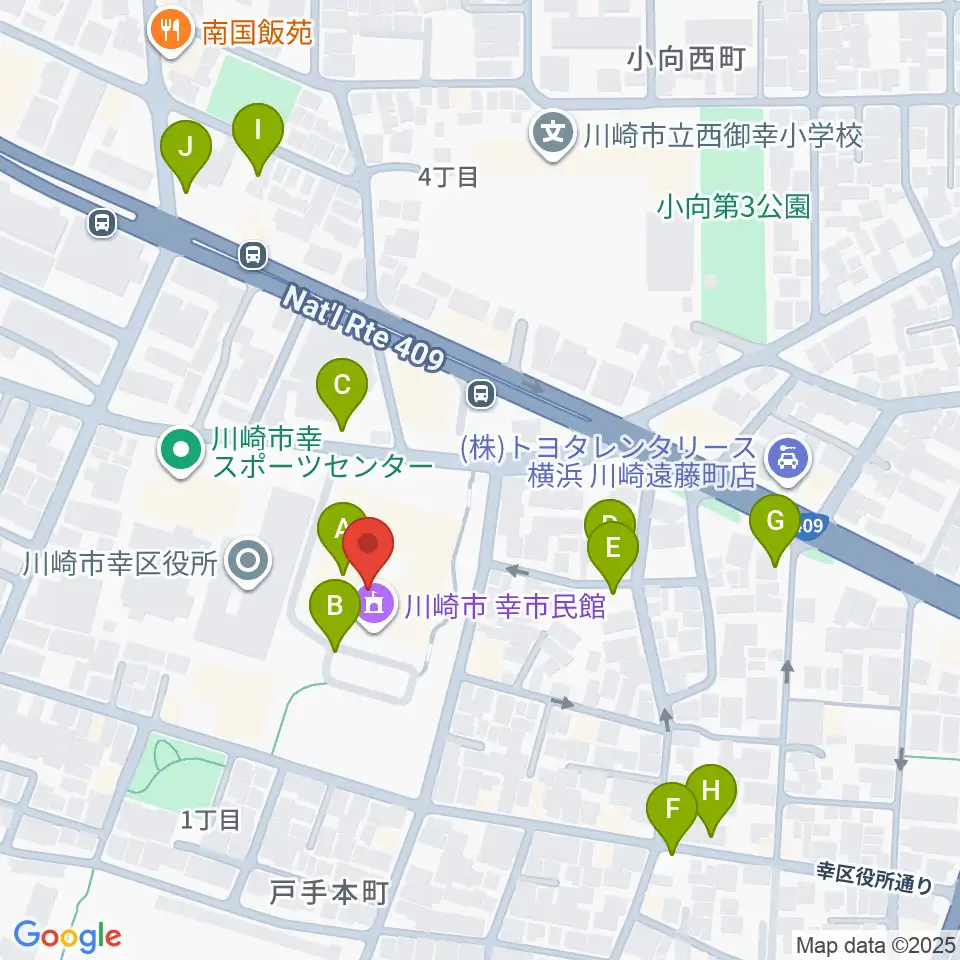 川崎市幸市民館周辺の駐車場・コインパーキング一覧地図