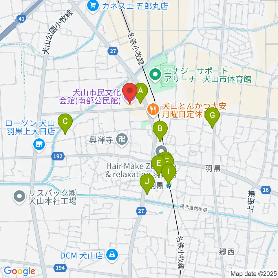 犬山市民文化会館周辺の駐車場・コインパーキング一覧地図