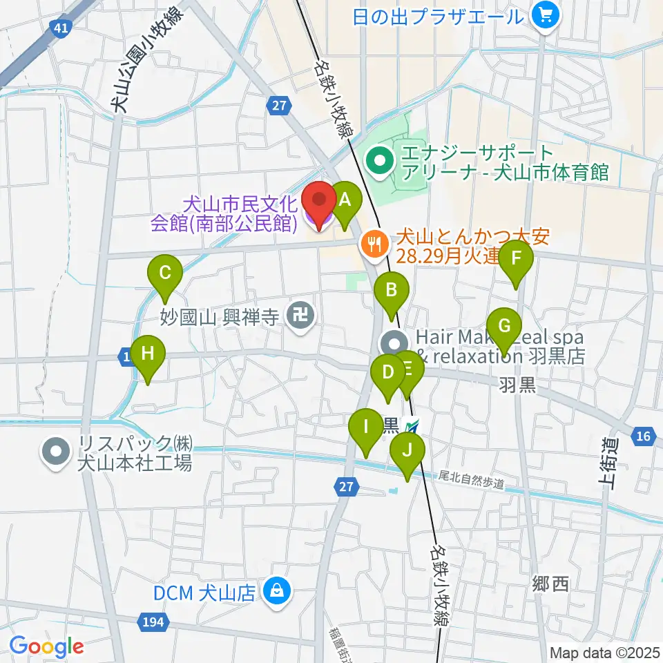 犬山市民文化会館周辺の駐車場・コインパーキング一覧地図
