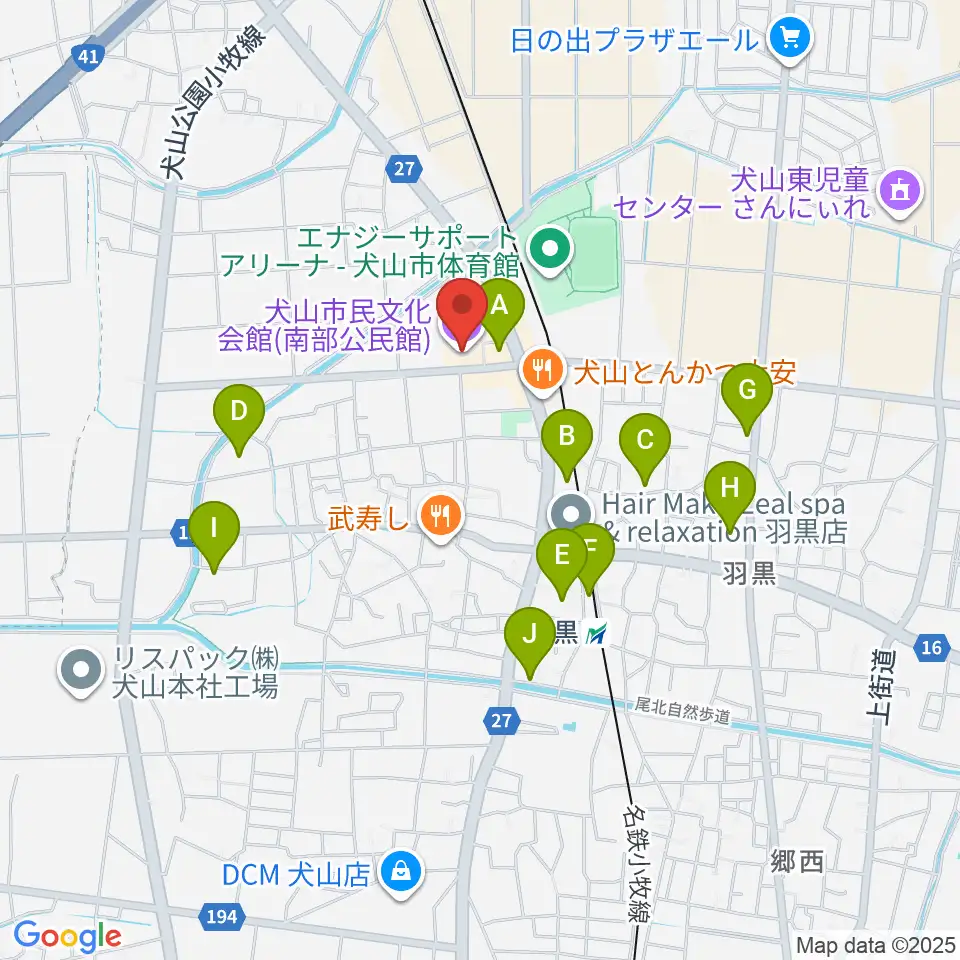 犬山市民文化会館周辺の駐車場・コインパーキング一覧地図