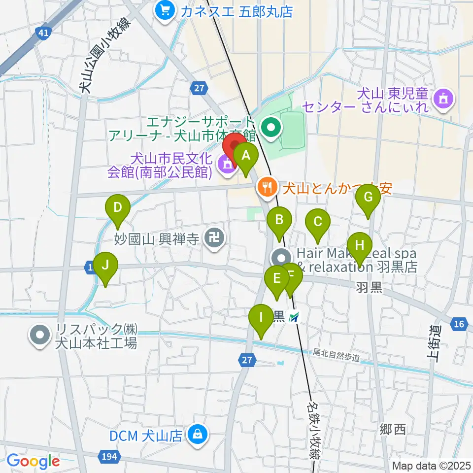 犬山市南部公民館周辺の駐車場・コインパーキング一覧地図