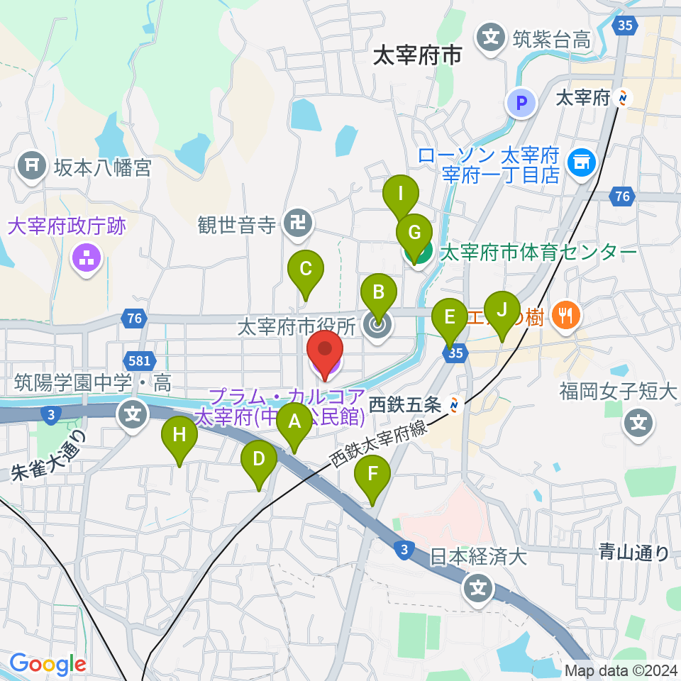 プラム・カルコア太宰府周辺の駐車場・コインパーキング一覧地図