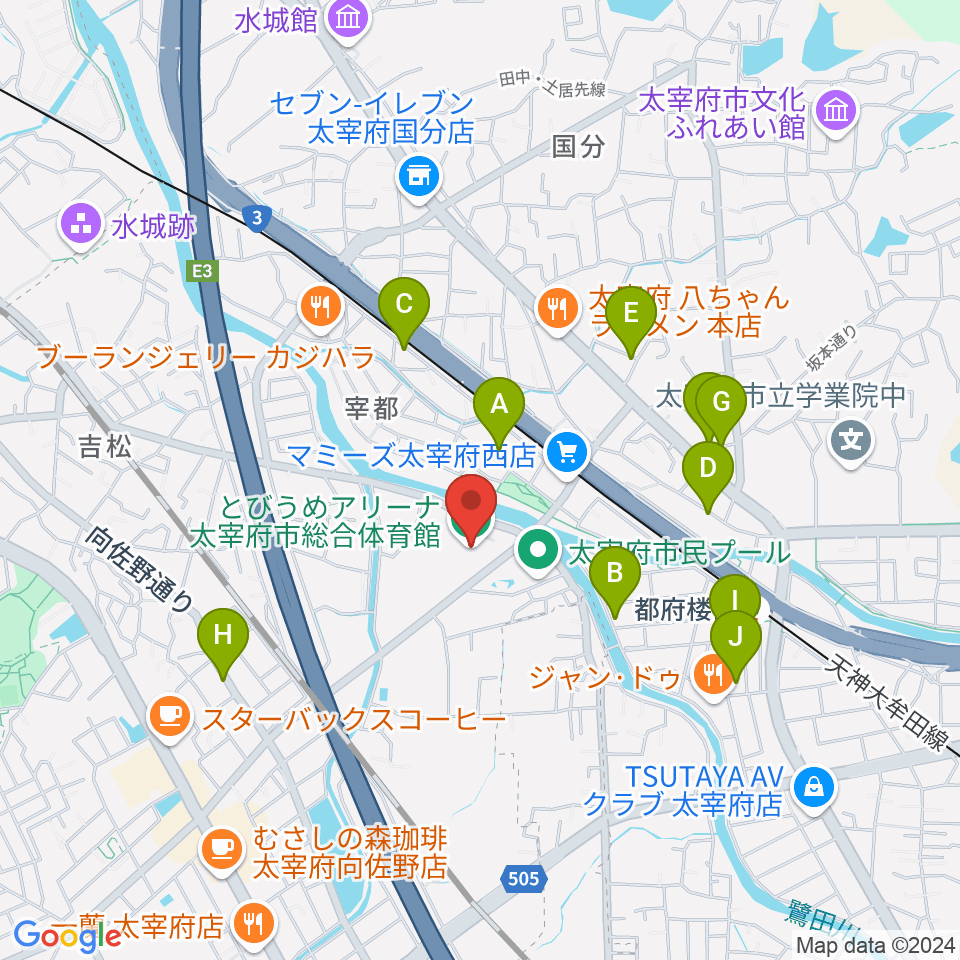 とびうめアリーナ 太宰府市総合体育館周辺の駐車場・コインパーキング一覧地図