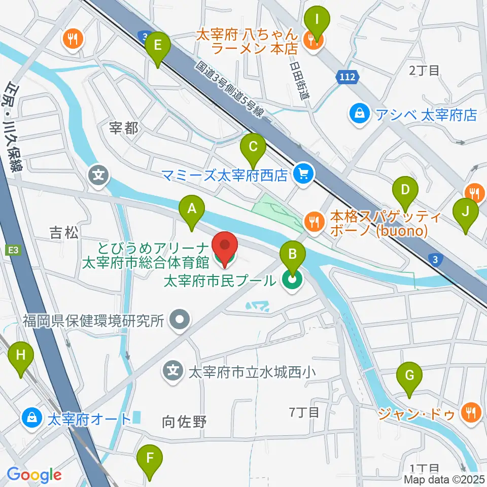 とびうめアリーナ 太宰府市総合体育館周辺の駐車場・コインパーキング一覧地図