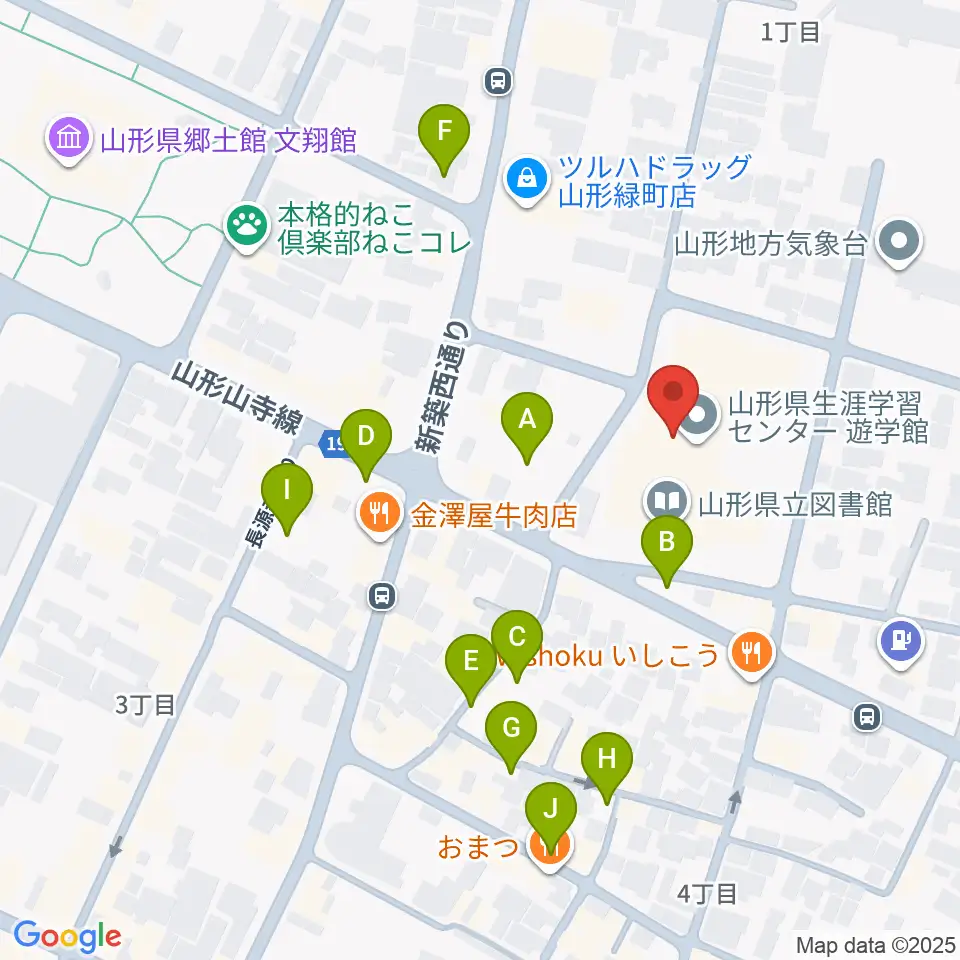 山形県生涯学習センター遊学館周辺の駐車場・コインパーキング一覧地図