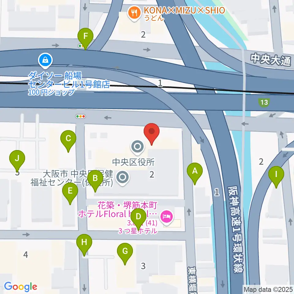 J:COM中央区民センター周辺の駐車場・コインパーキング一覧地図