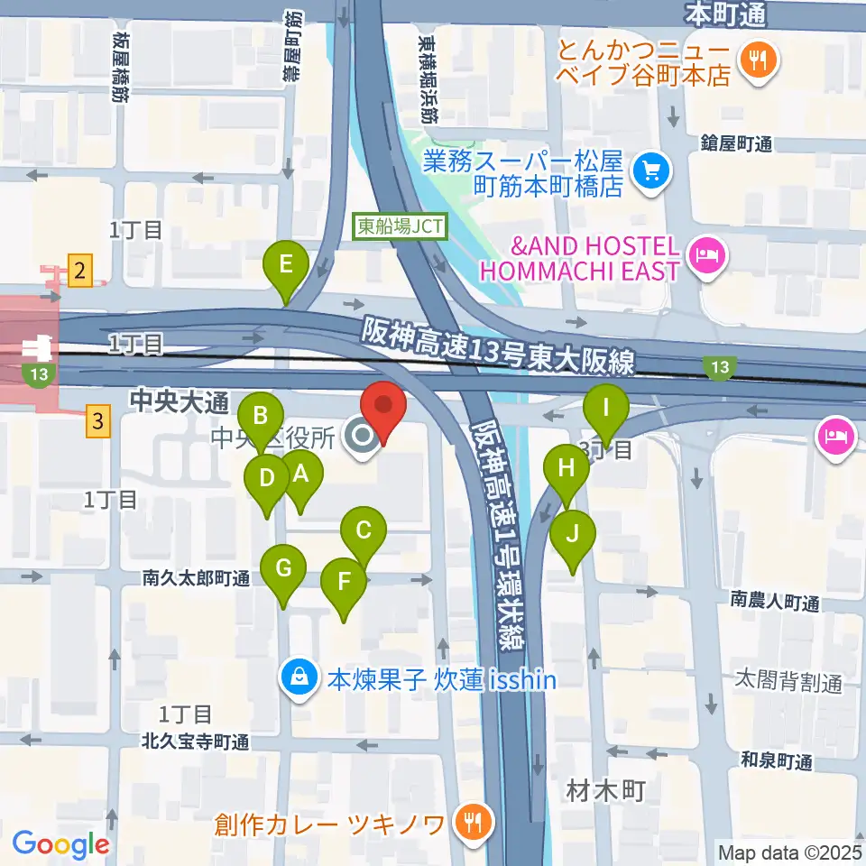 J:COM中央区民センター周辺の駐車場・コインパーキング一覧地図