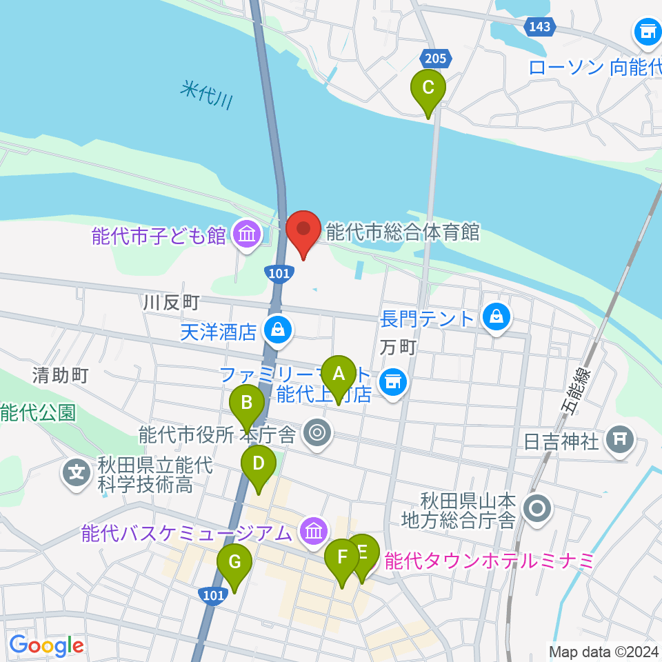 能代市総合体育館周辺の駐車場・コインパーキング一覧地図