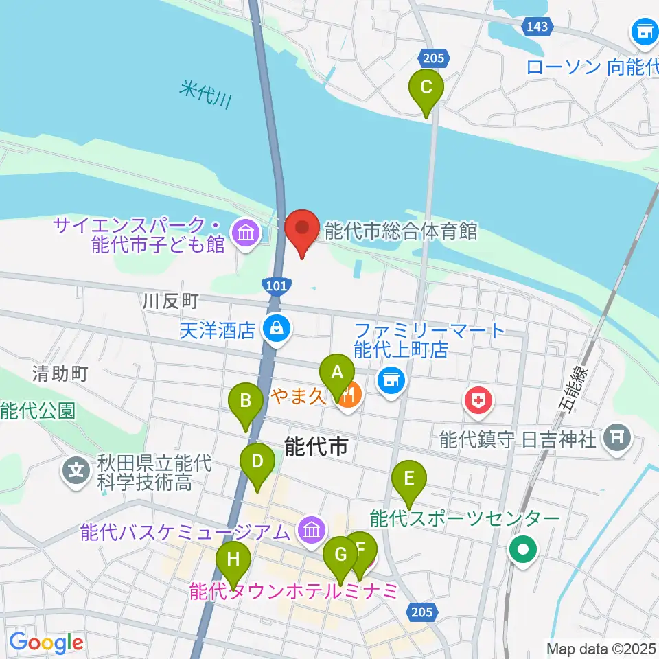 能代市総合体育館周辺の駐車場・コインパーキング一覧地図