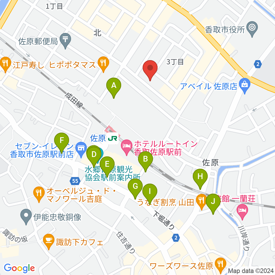 香取市佐原文化会館周辺の駐車場・コインパーキング一覧地図
