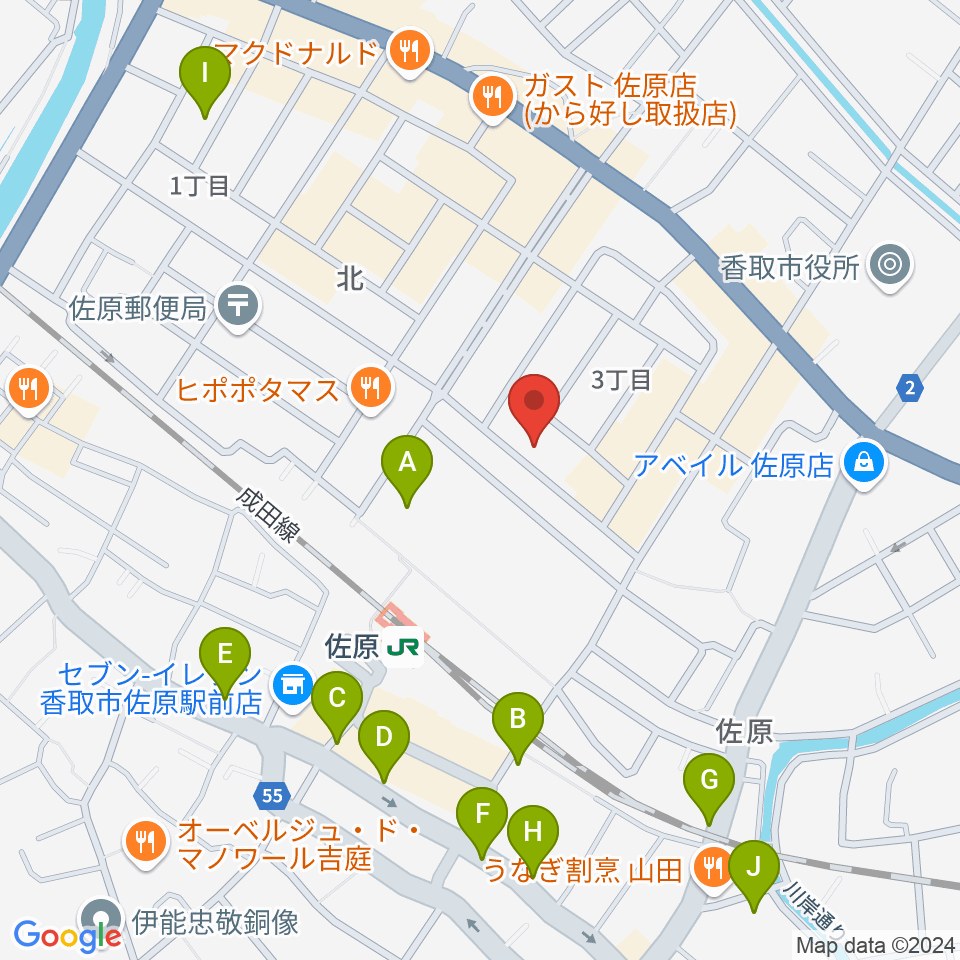 香取市佐原文化会館周辺の駐車場・コインパーキング一覧地図