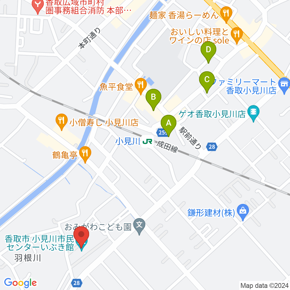 小見川市民センターいぶき館周辺の駐車場・コインパーキング一覧地図