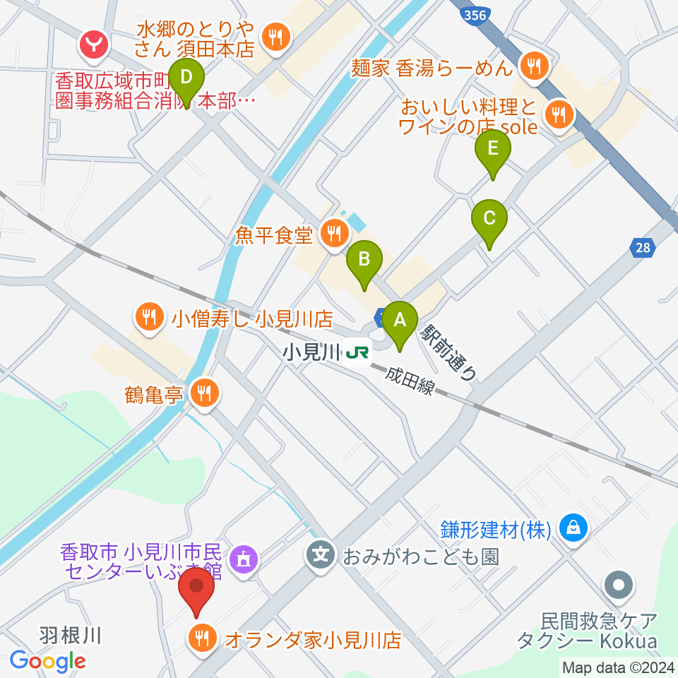 小見川市民センターいぶき館周辺の駐車場・コインパーキング一覧地図