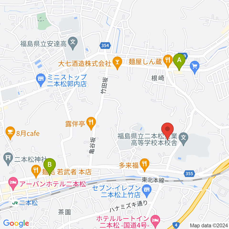 二本松市民会館周辺の駐車場・コインパーキング一覧地図