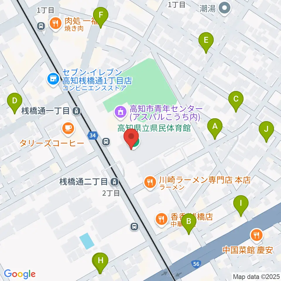 高知県立県民体育館周辺の駐車場・コインパーキング一覧地図