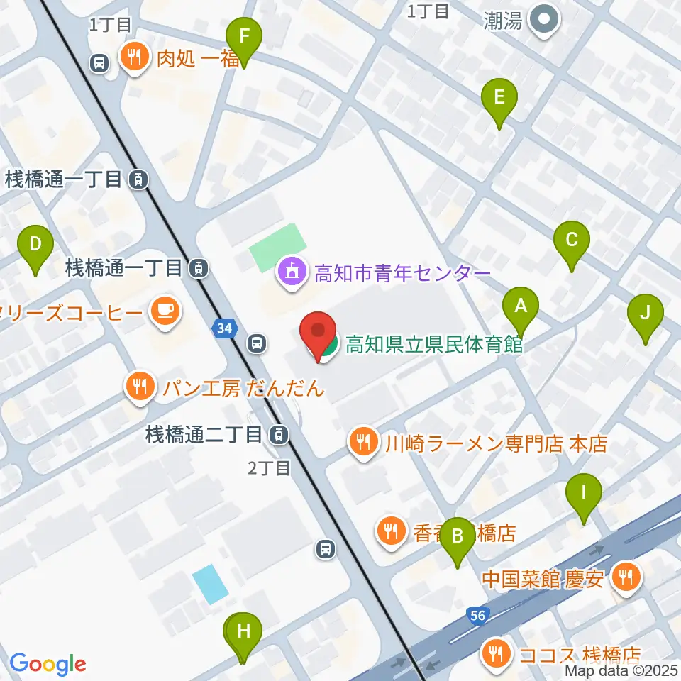 高知県立県民体育館周辺の駐車場・コインパーキング一覧地図