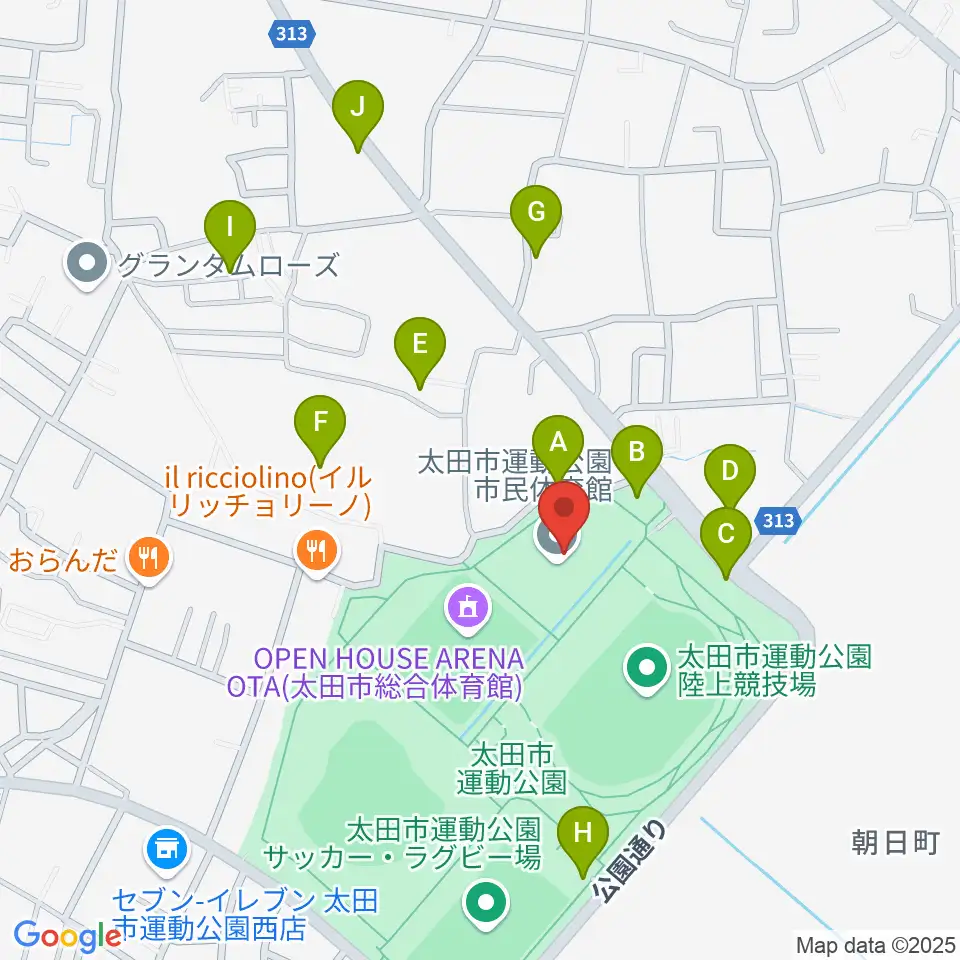 太田市運動公園市民体育館周辺の駐車場・コインパーキング一覧地図