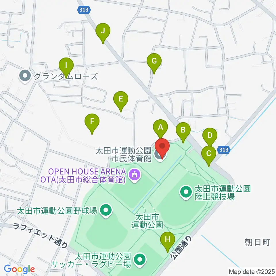 太田市運動公園市民体育館周辺の駐車場・コインパーキング一覧地図