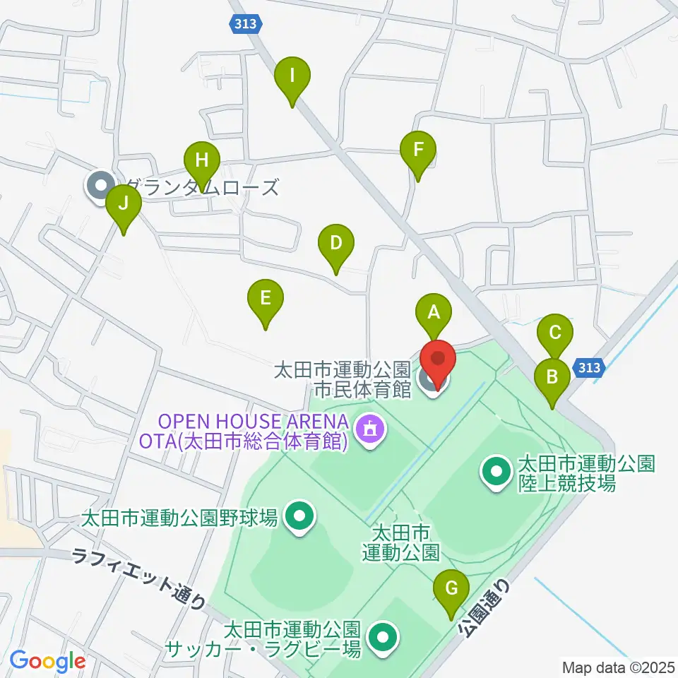 太田市運動公園市民体育館周辺の駐車場・コインパーキング一覧地図