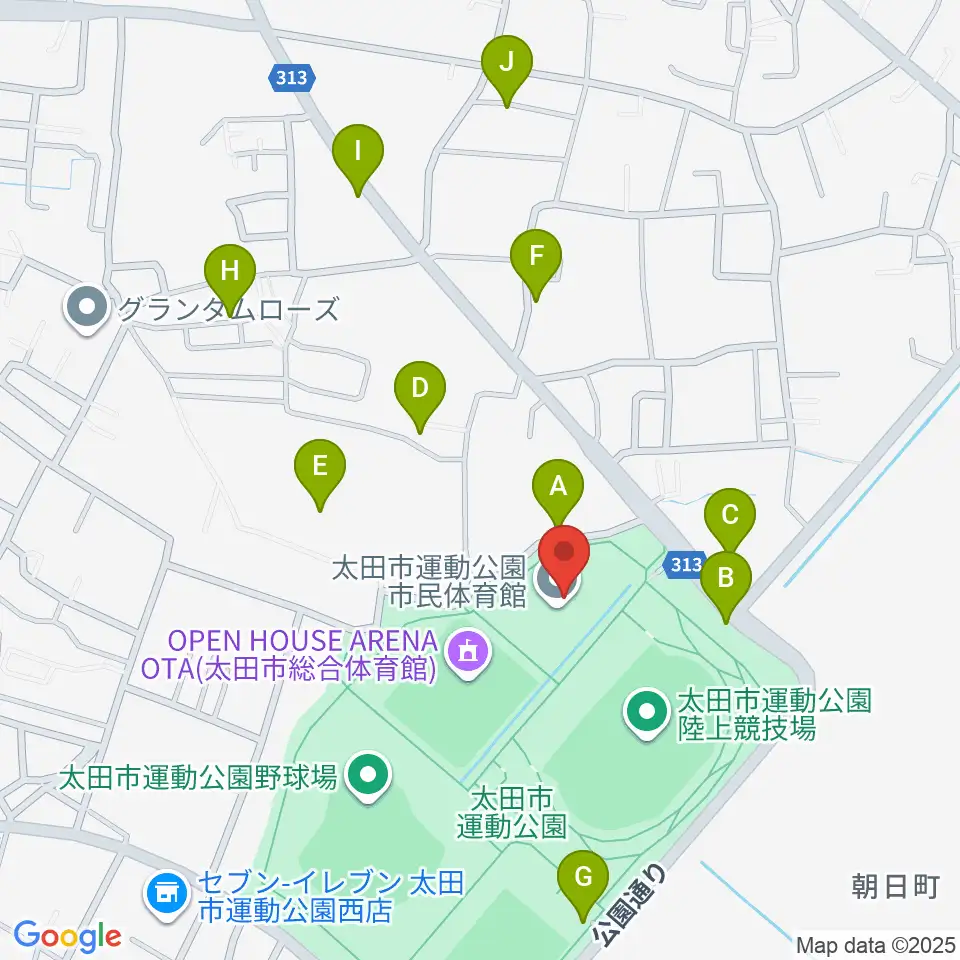太田市運動公園市民体育館周辺の駐車場・コインパーキング一覧地図