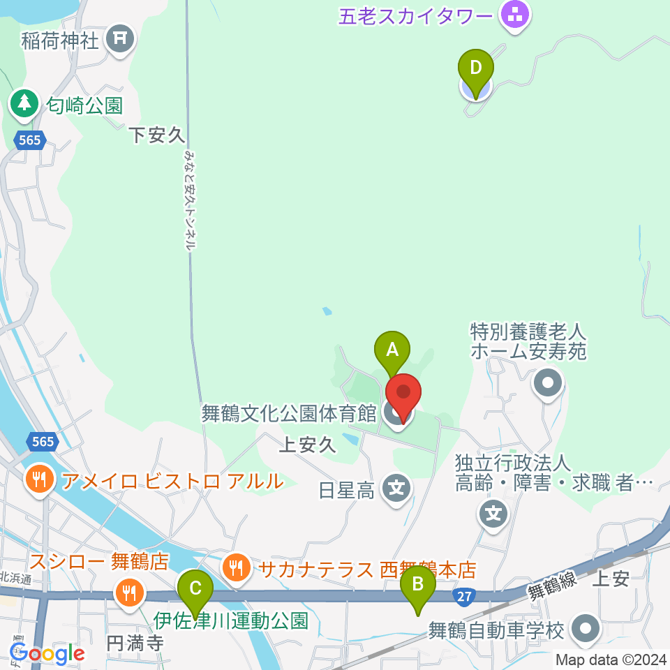 舞鶴文化公園体育館周辺の駐車場・コインパーキング一覧地図