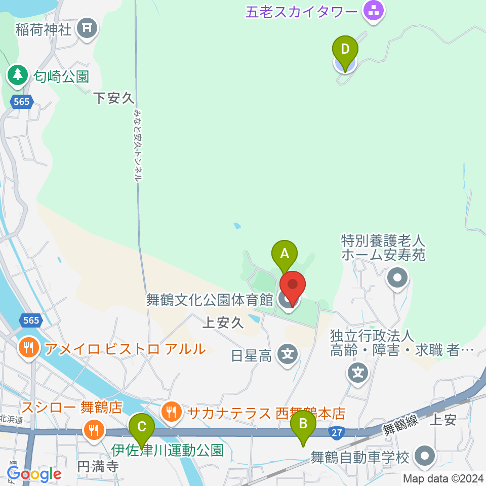 舞鶴文化公園体育館周辺の駐車場・コインパーキング一覧地図