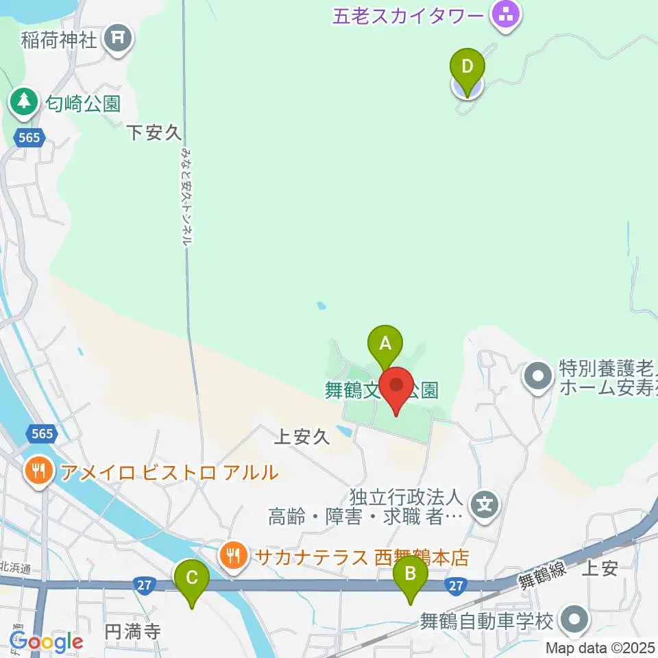 舞鶴文化公園体育館周辺の駐車場・コインパーキング一覧地図