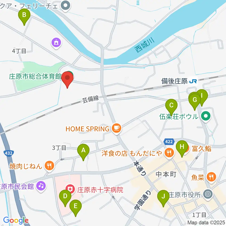 庄原市総合体育館周辺の駐車場・コインパーキング一覧地図