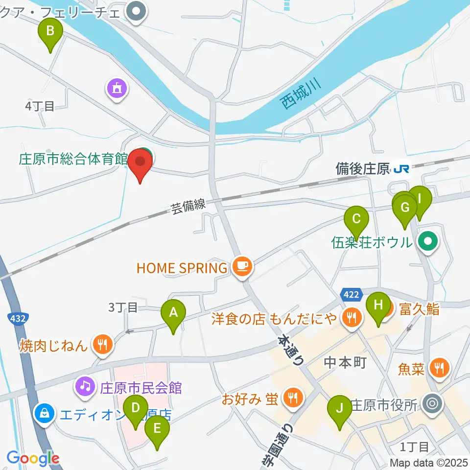 庄原市総合体育館周辺の駐車場・コインパーキング一覧地図