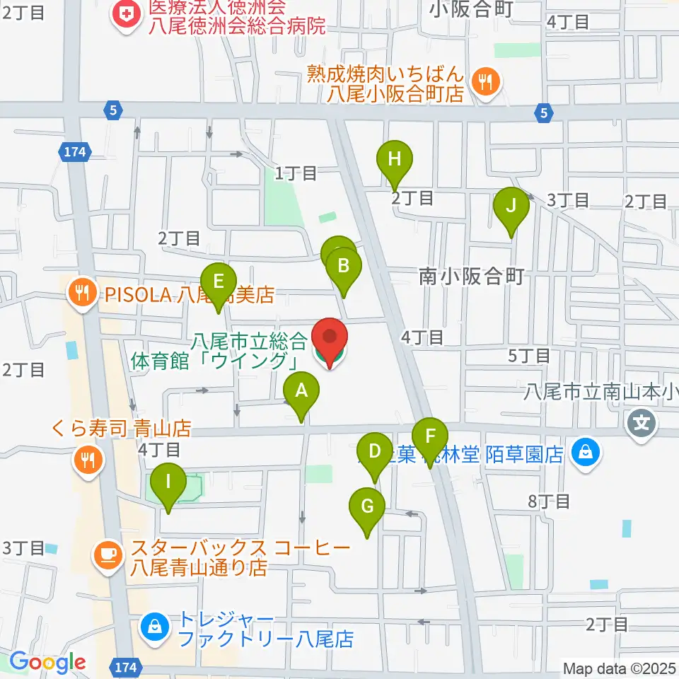 八尾市立総合体育館ウイング周辺の駐車場・コインパーキング一覧地図
