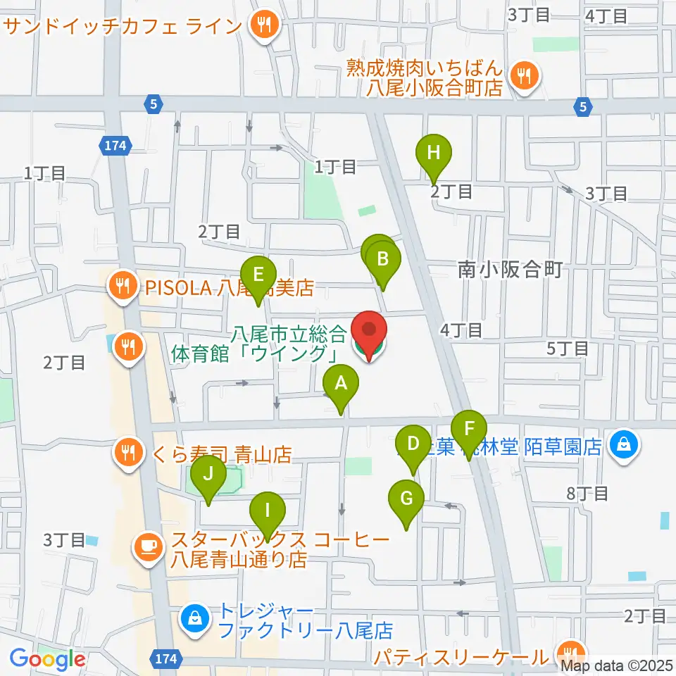 八尾市立総合体育館ウイング周辺の駐車場・コインパーキング一覧地図