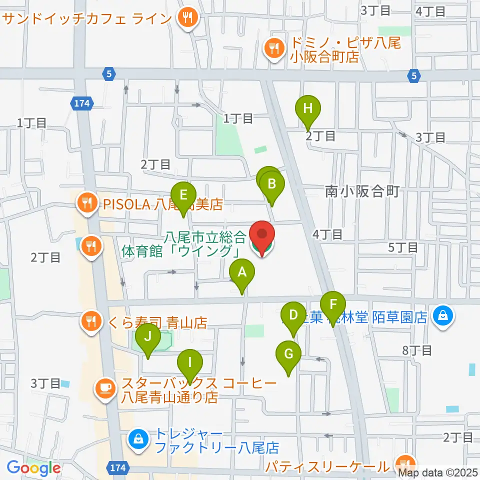 八尾市立総合体育館ウイング周辺の駐車場・コインパーキング一覧地図