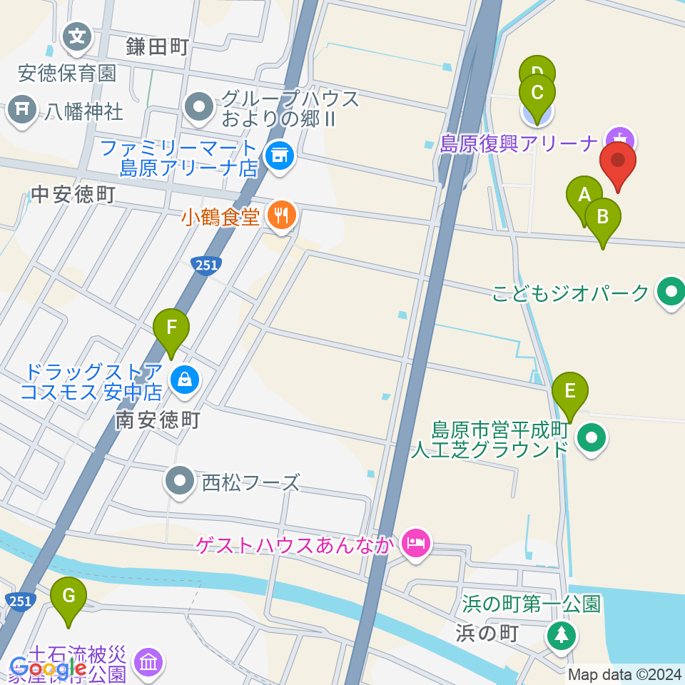 島原復興アリーナ周辺の駐車場・コインパーキング一覧地図