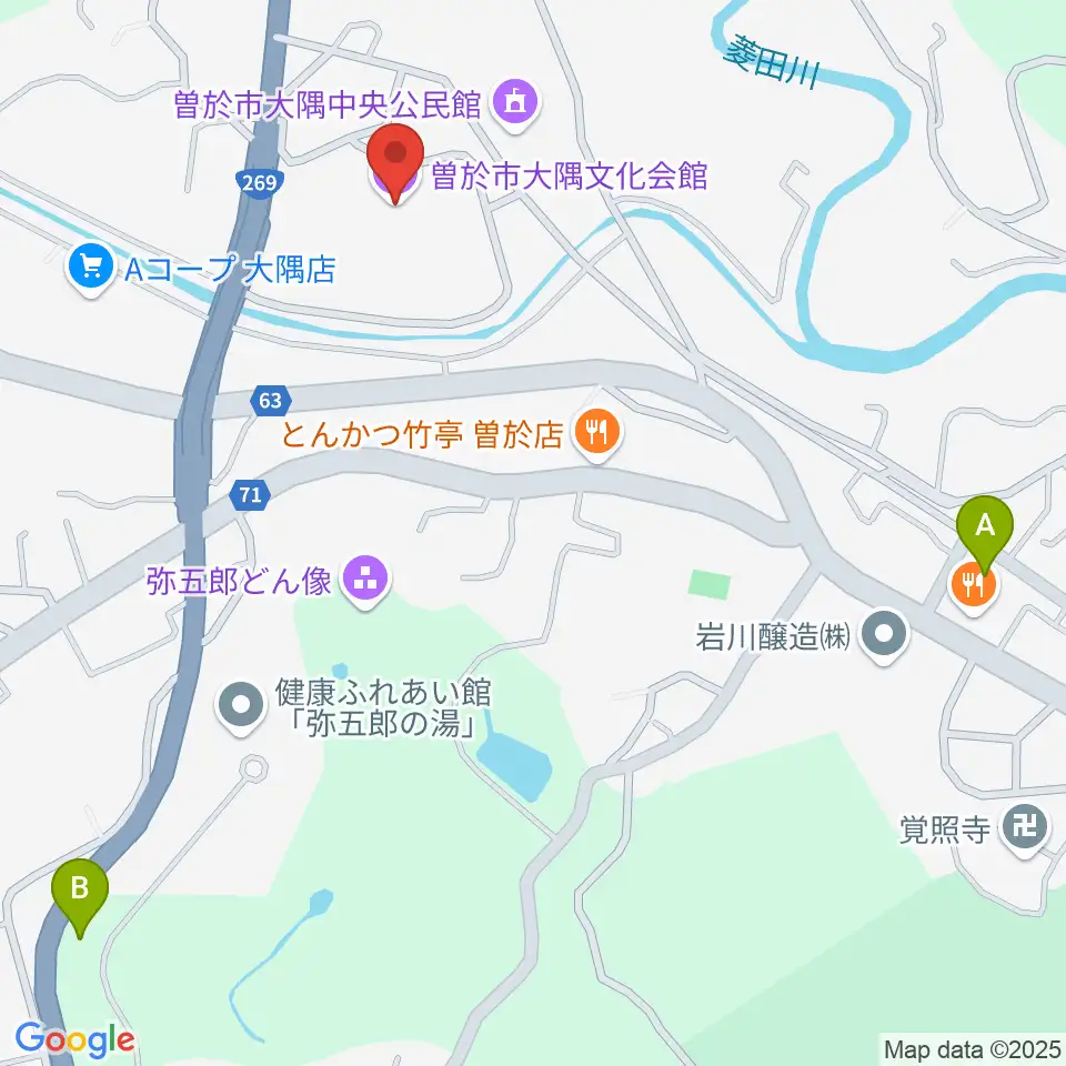 曽於市大隅文化会館周辺の駐車場・コインパーキング一覧地図