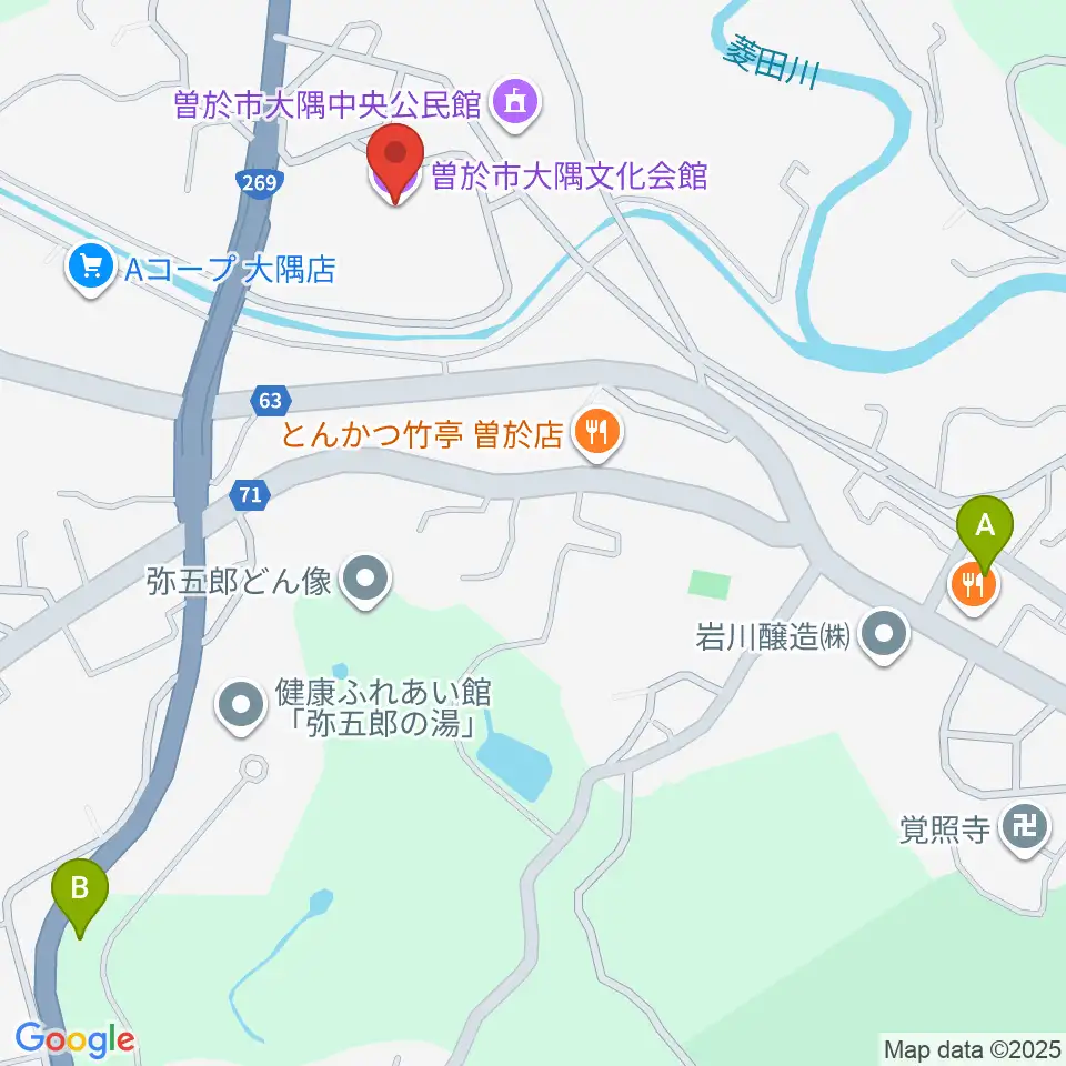 曽於市大隅文化会館周辺の駐車場・コインパーキング一覧地図