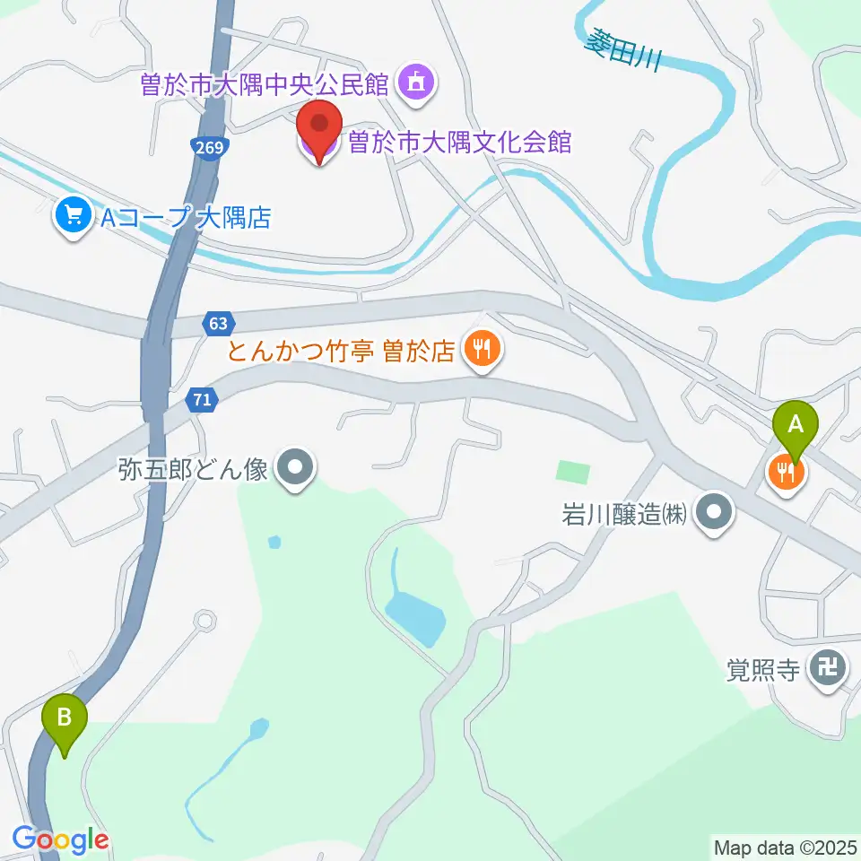 曽於市大隅文化会館周辺の駐車場・コインパーキング一覧地図