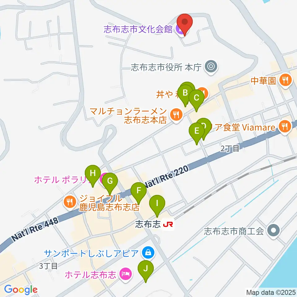 コミュニティセンター志布志市文化会館周辺の駐車場・コインパーキング一覧地図