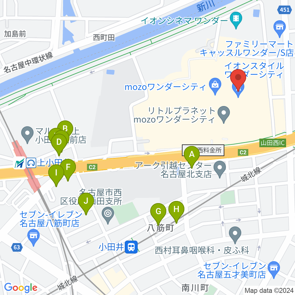 島村楽器 名古屋mozoオーパ店周辺の駐車場・コインパーキング一覧地図