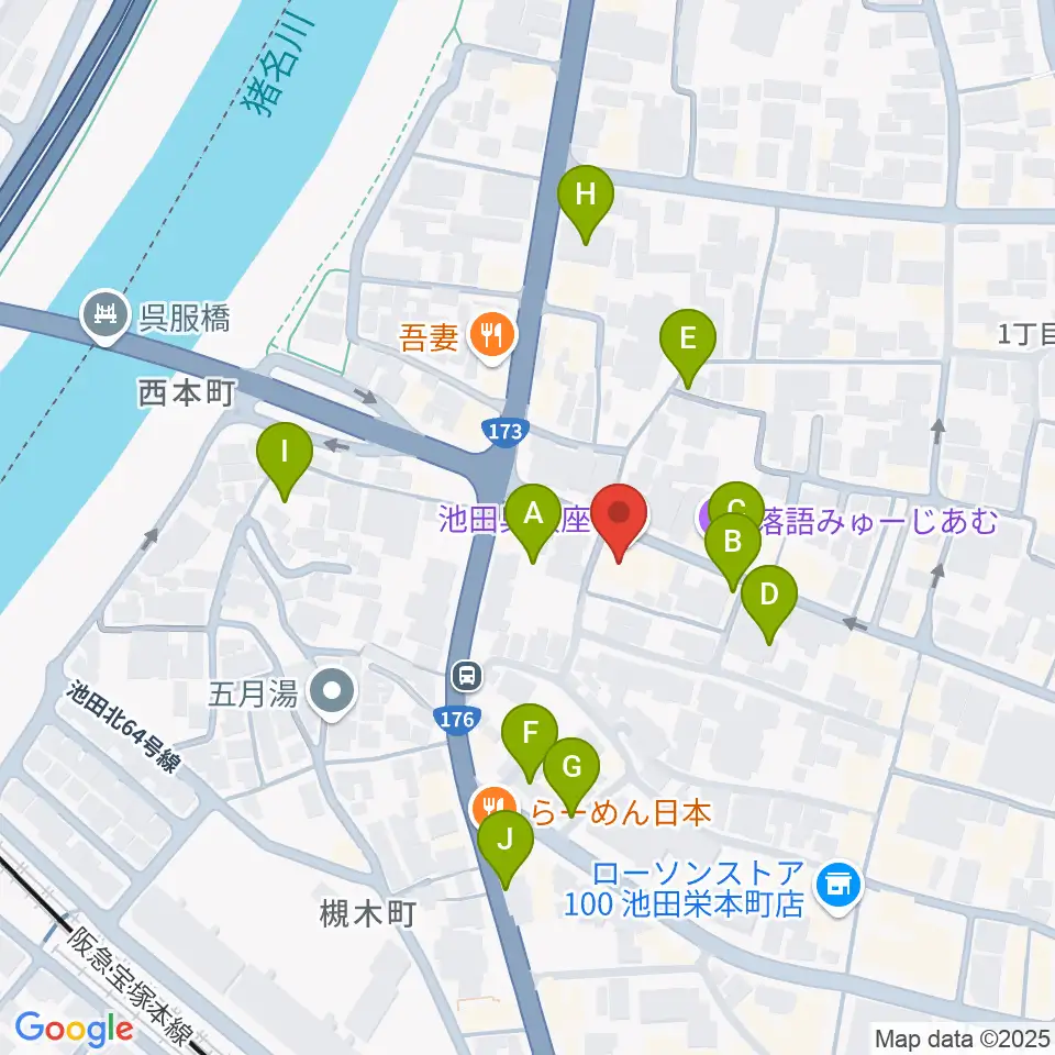 池田呉服座周辺の駐車場・コインパーキング一覧地図