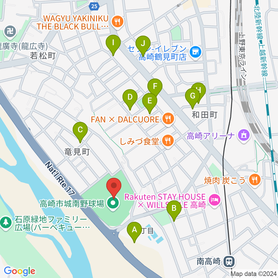 高崎市城南野球場周辺の駐車場・コインパーキング一覧地図