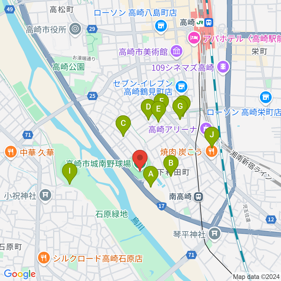 高崎市城南野球場周辺の駐車場・コインパーキング一覧地図