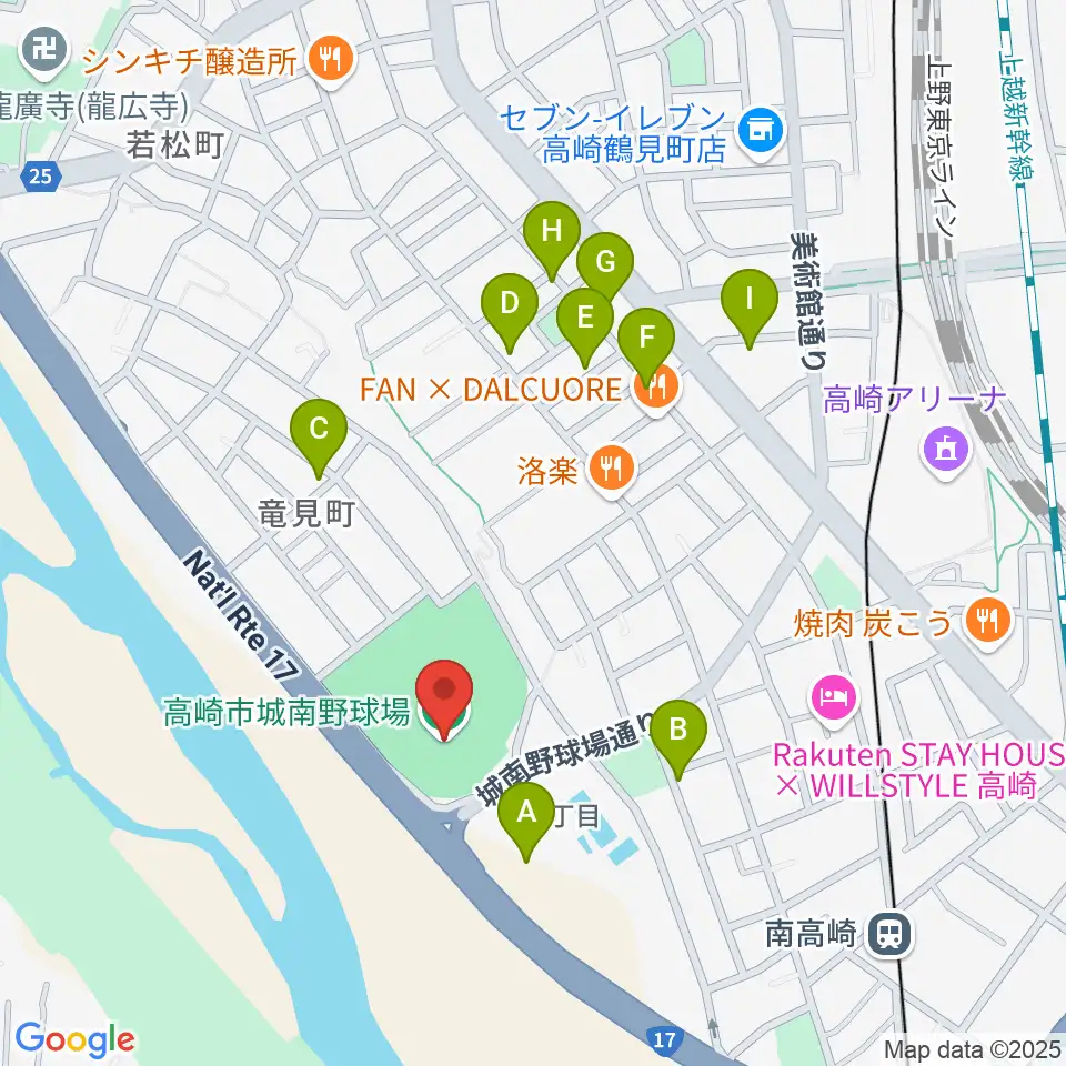 高崎市城南野球場周辺の駐車場・コインパーキング一覧地図