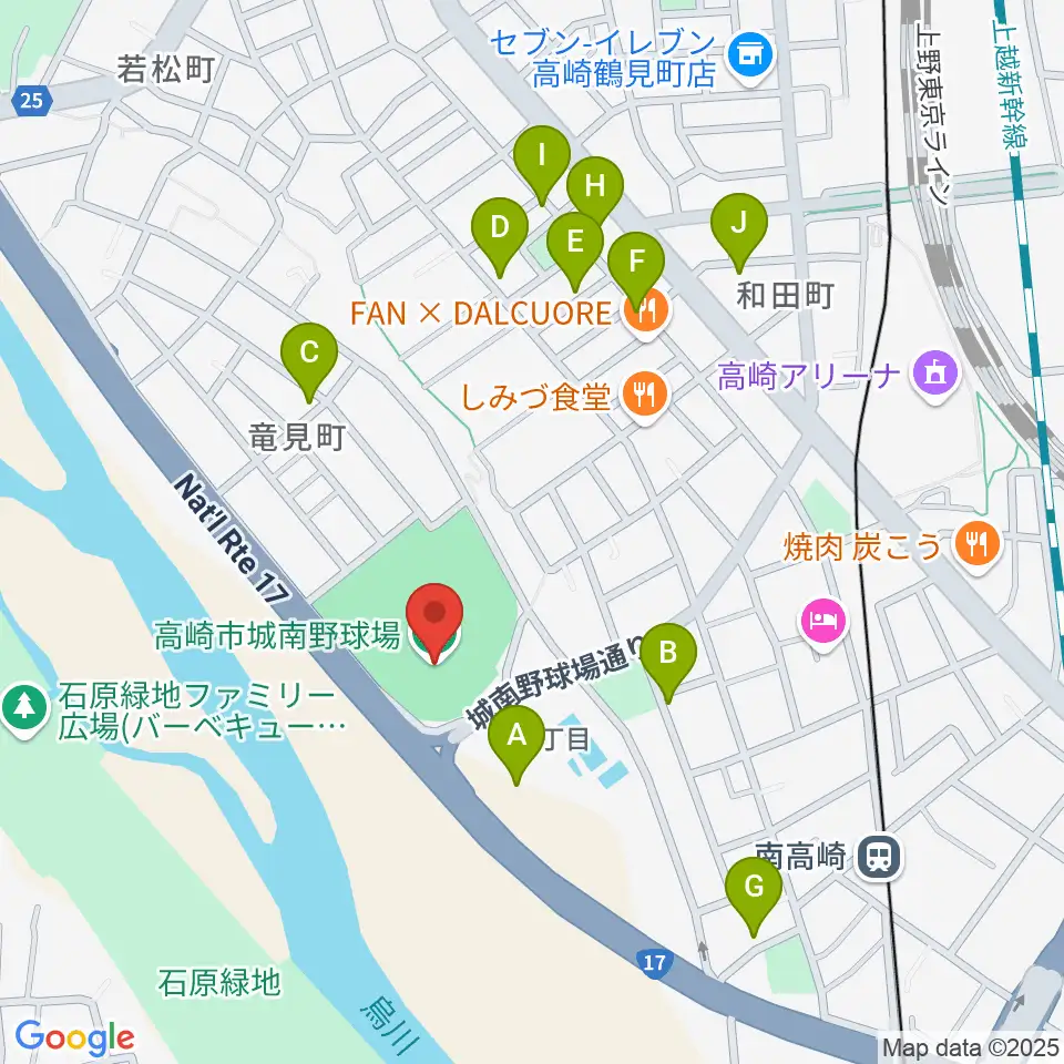 高崎市城南野球場周辺の駐車場・コインパーキング一覧地図