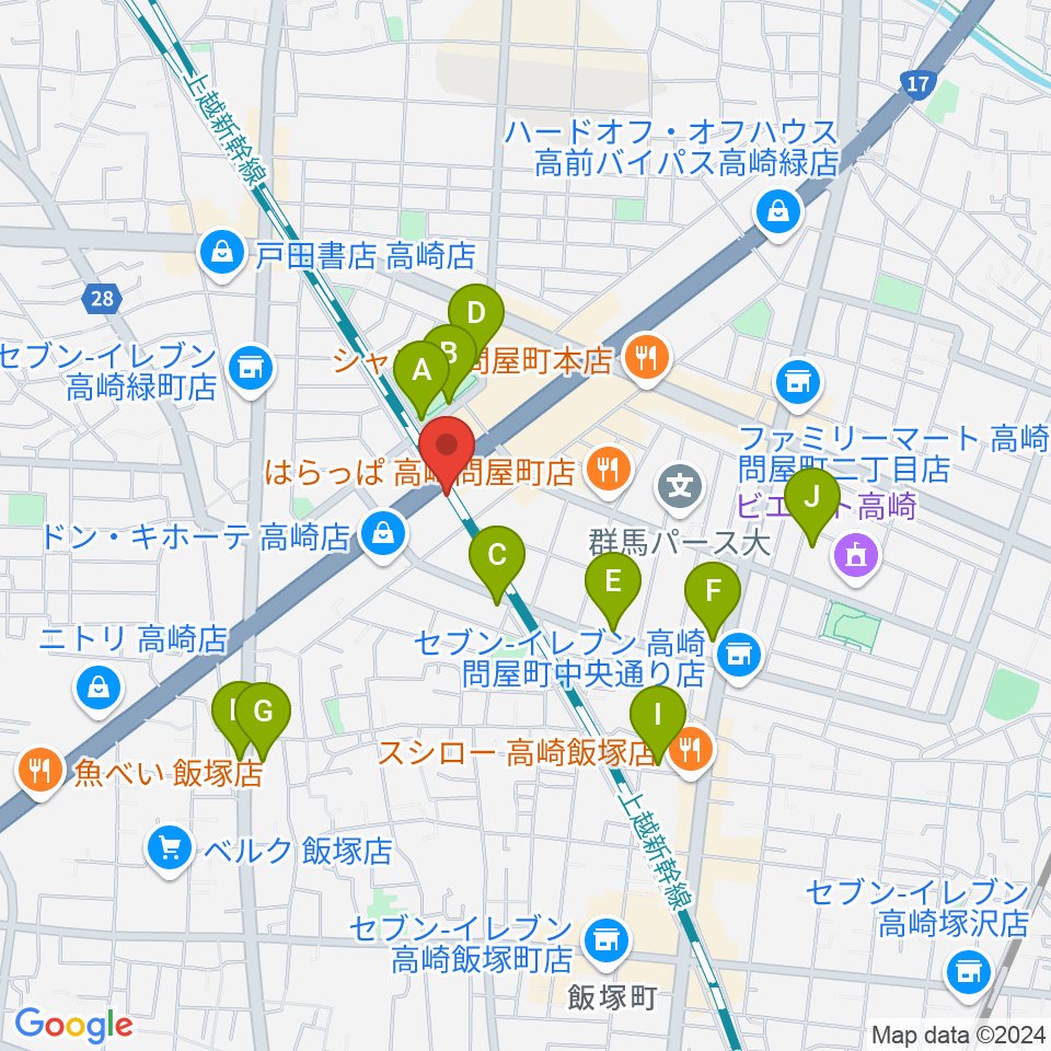 ピアノプラザ群馬ぴあの館周辺の駐車場・コインパーキング一覧地図