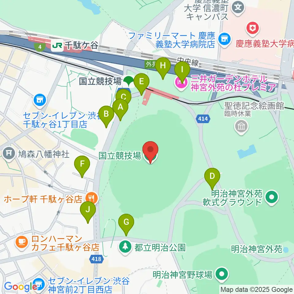 国立競技場周辺の駐車場・コインパーキング一覧地図