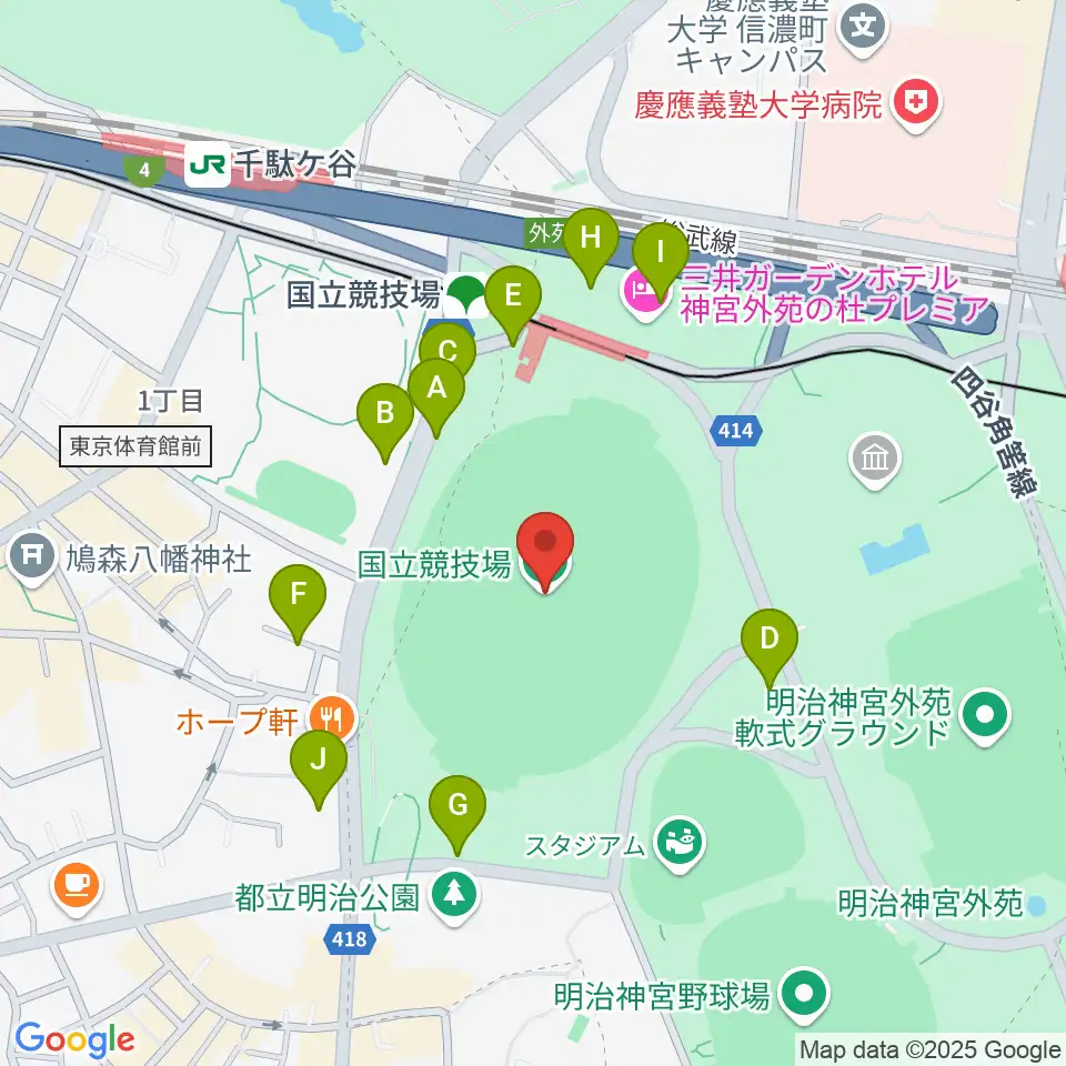 国立競技場周辺の駐車場・コインパーキング一覧地図